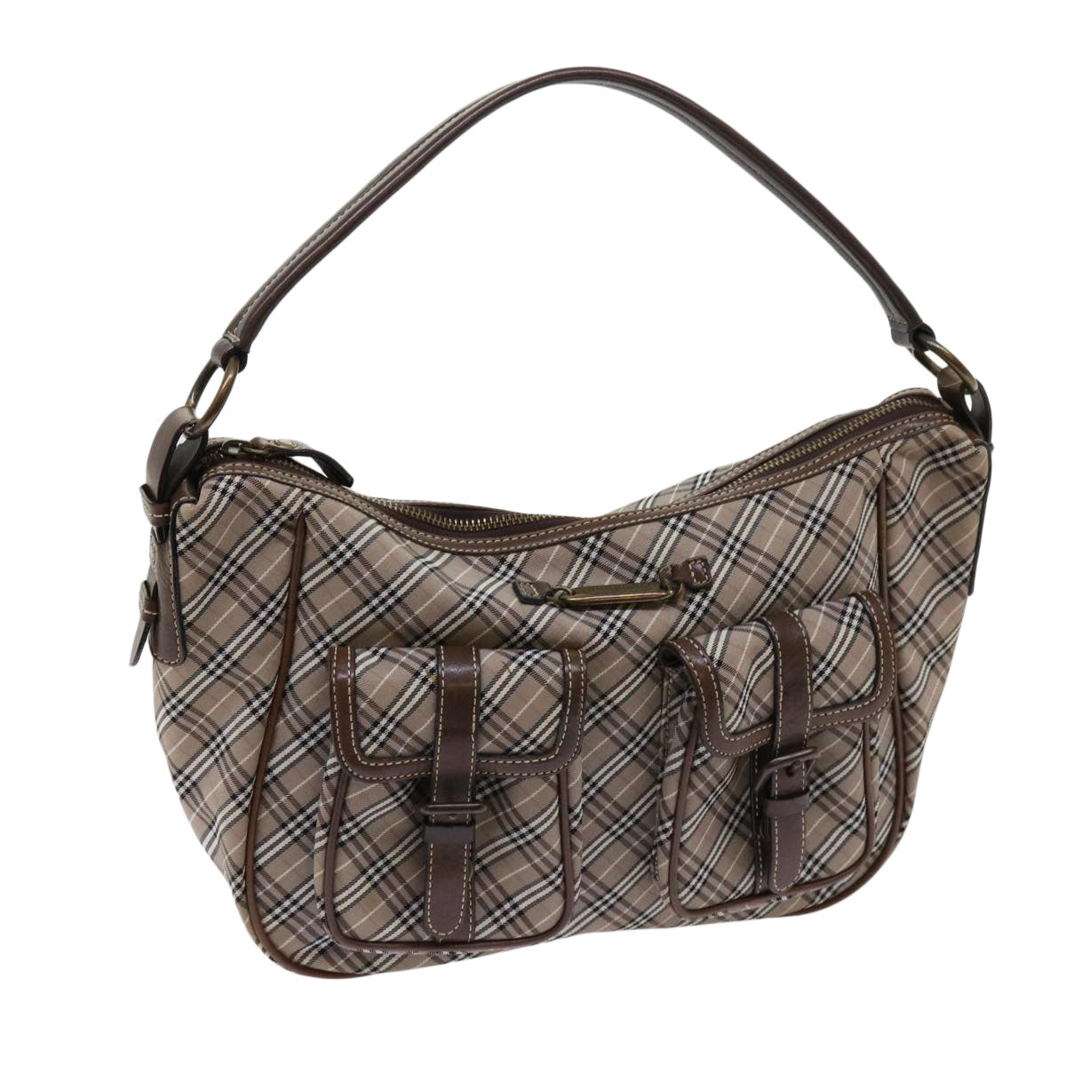 BURBERRY Nova Check Blue Label Shoulder Bag Nylon Brown Auth 63696