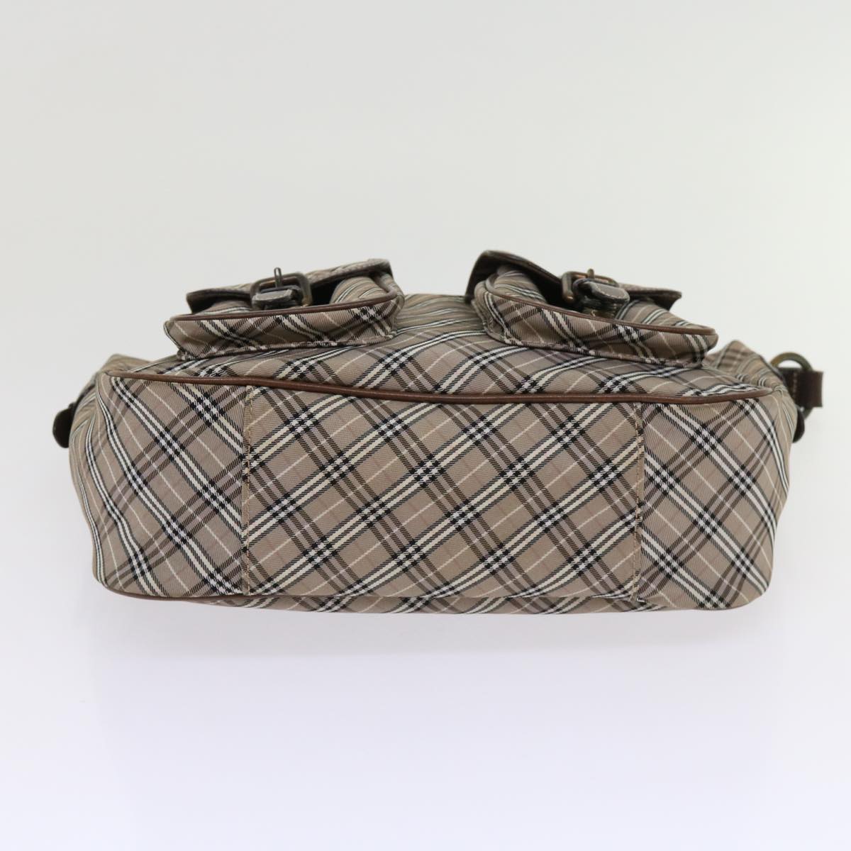 BURBERRY Nova Check Blue Label Shoulder Bag Nylon Brown Auth 63696