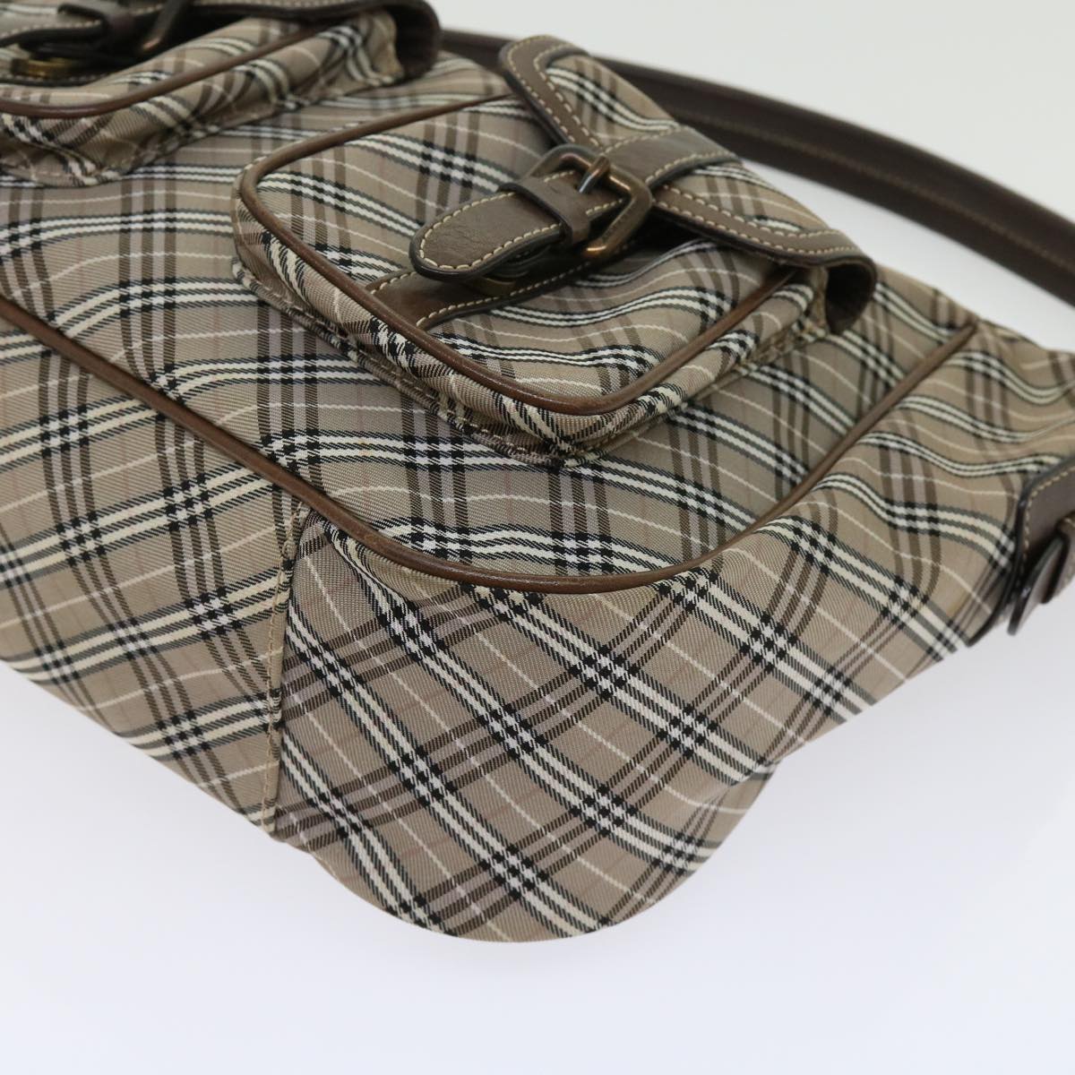 BURBERRY Nova Check Blue Label Shoulder Bag Nylon Brown Auth 63696