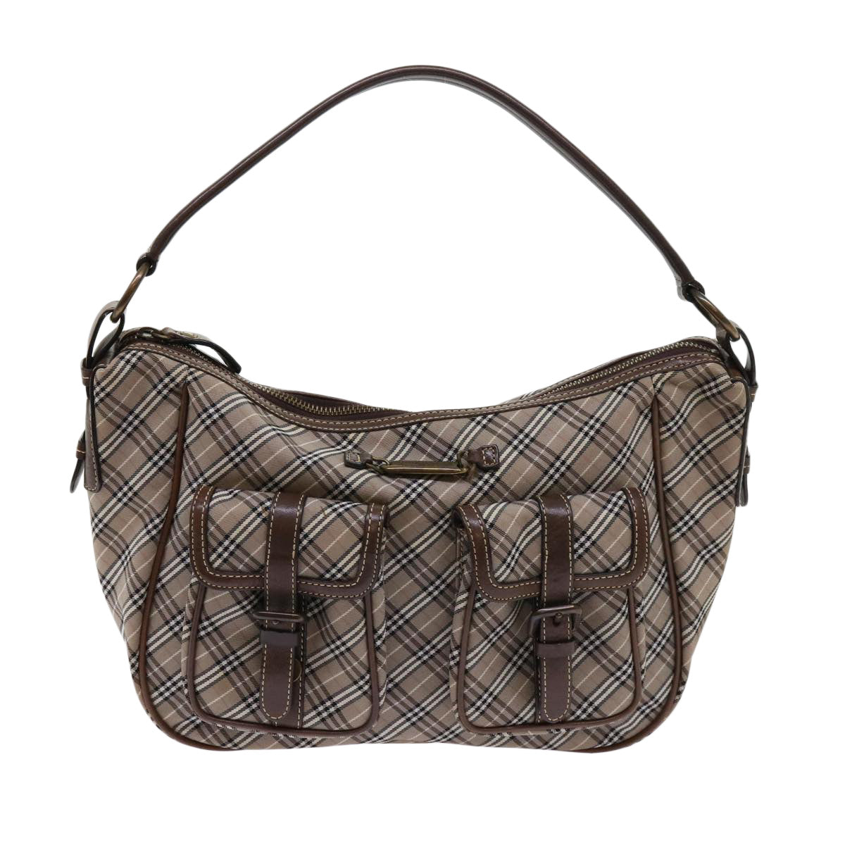 BURBERRY Nova Check Blue Label Shoulder Bag Nylon Brown Auth 63696