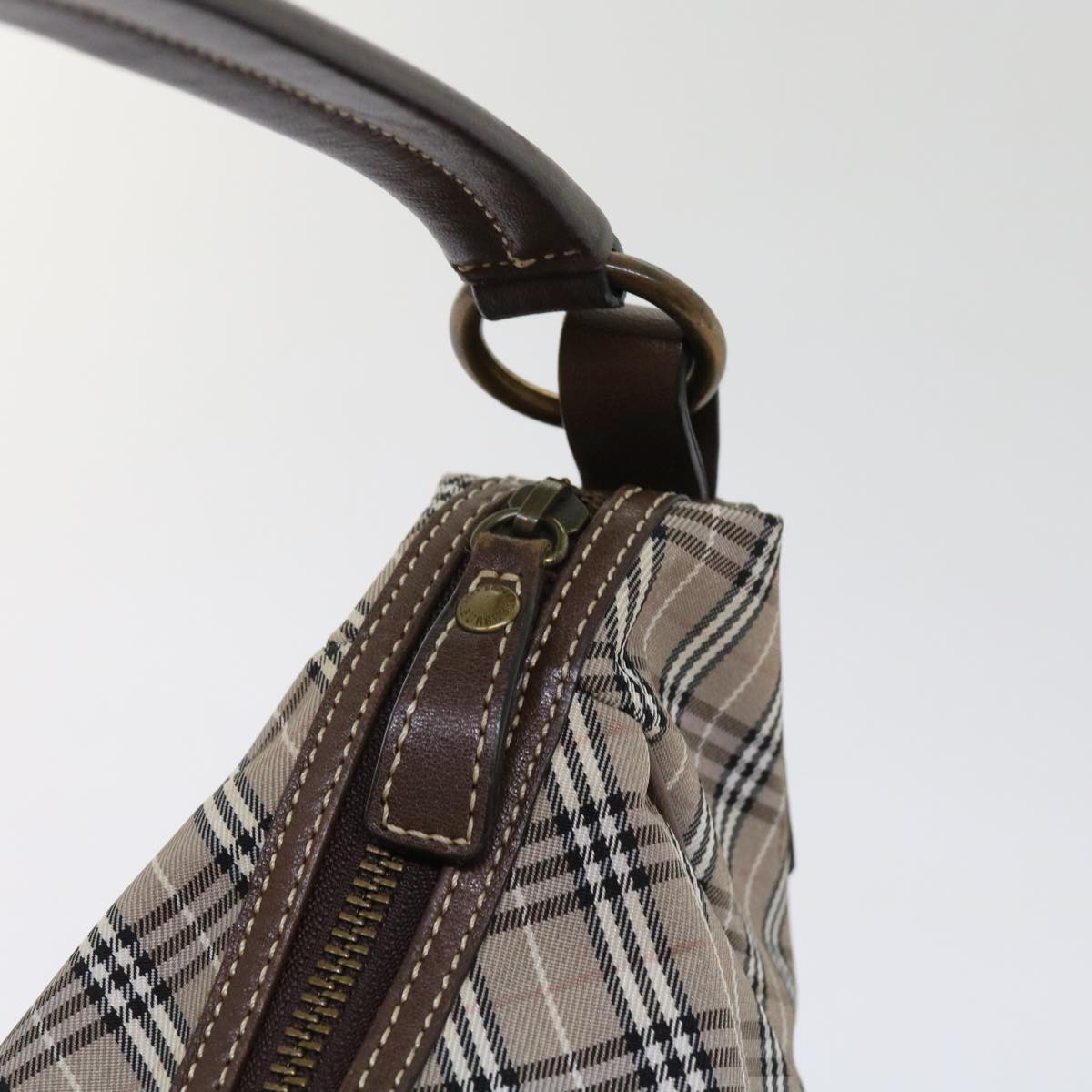 BURBERRY Nova Check Blue Label Shoulder Bag Nylon Brown Auth 63696