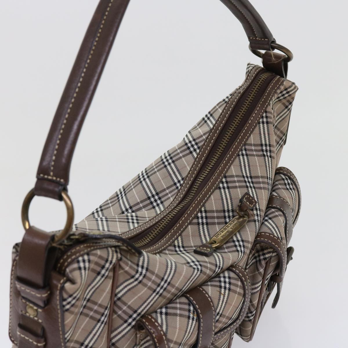 BURBERRY Nova Check Blue Label Shoulder Bag Nylon Brown Auth 63696