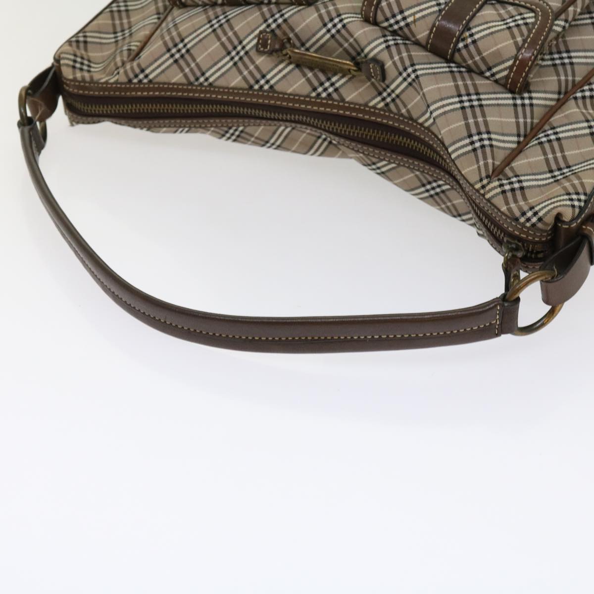 BURBERRY Nova Check Blue Label Shoulder Bag Nylon Brown Auth 63696