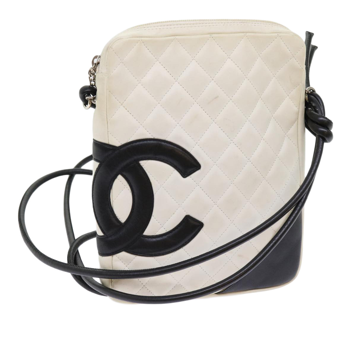 CHANEL Cambon Line Shoulder Bag Leather White CC Auth 63733 - 0