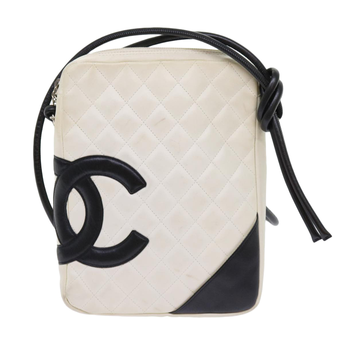 CHANEL Cambon Line Shoulder Bag Leather White CC Auth 63733