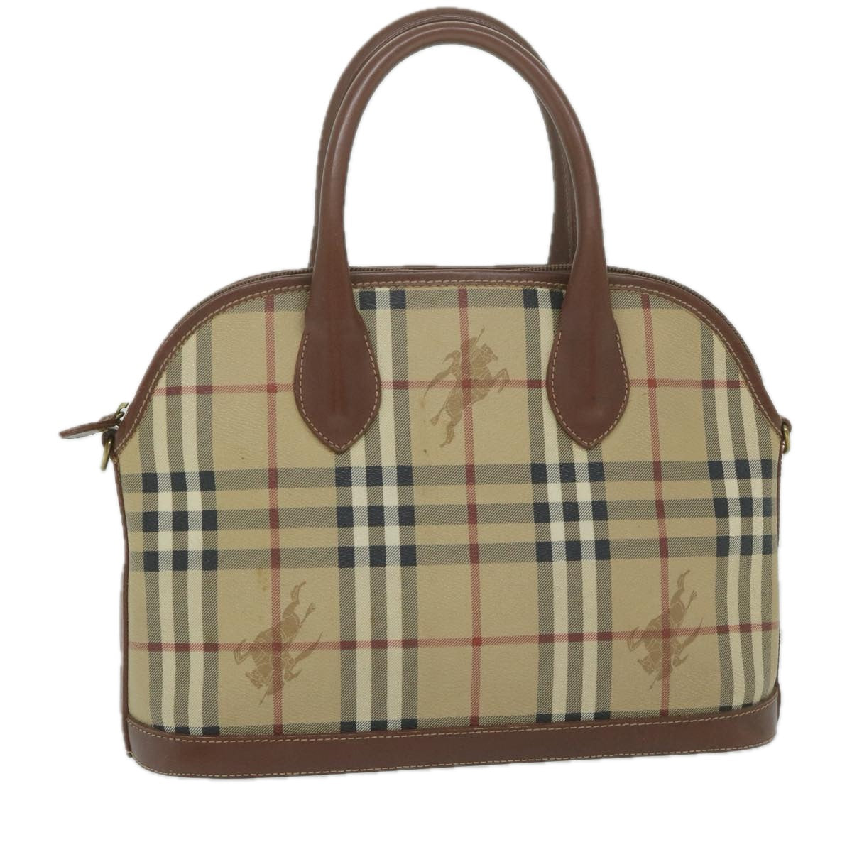 BURBERRY Nova Check Hand Bag PVC Leather Beige Auth 63750