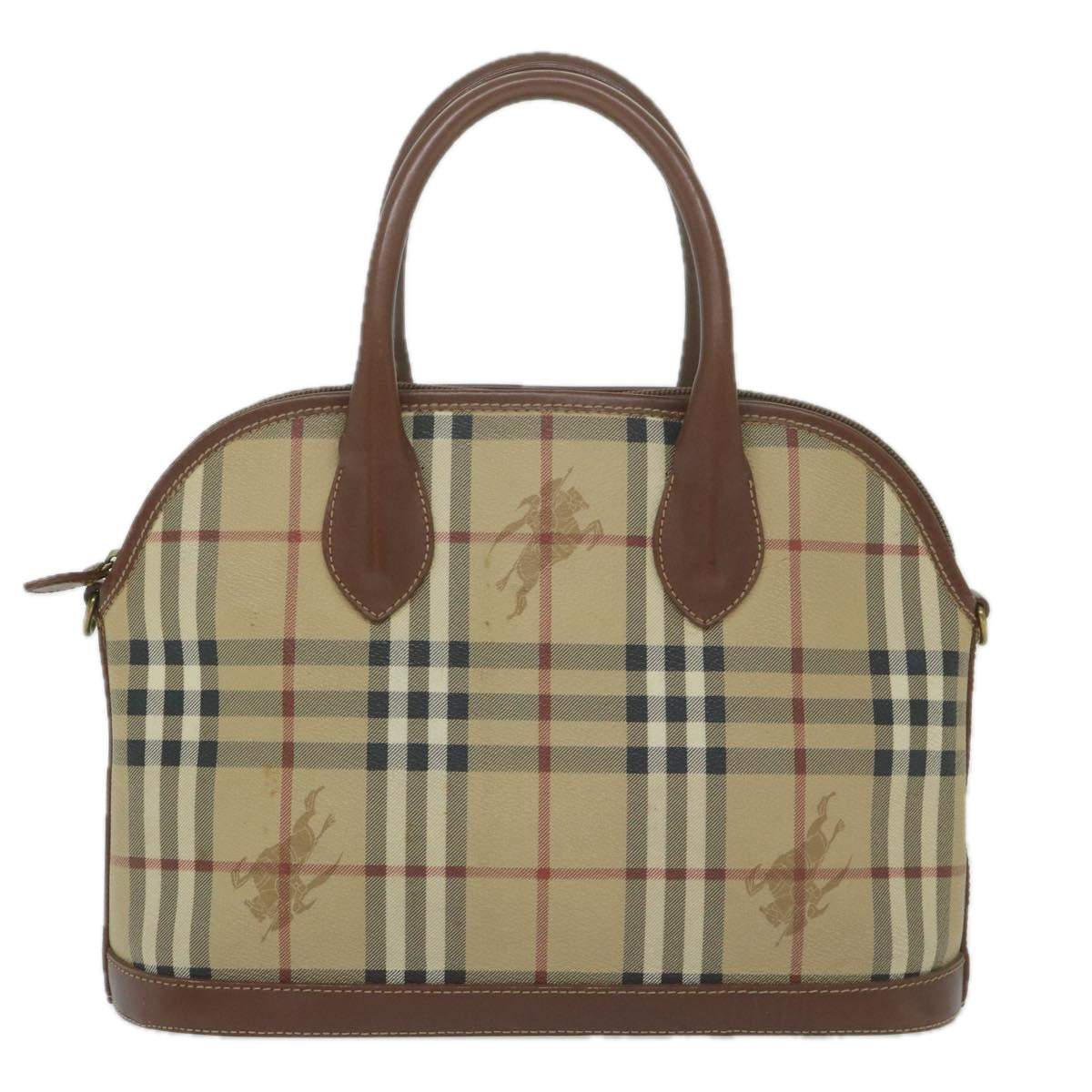 BURBERRY Nova Check Hand Bag PVC Leather Beige Auth 63750