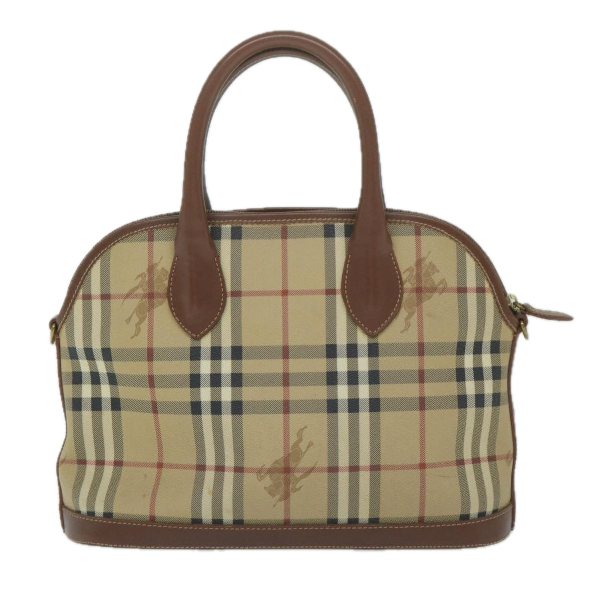 BURBERRY Nova Check Hand Bag PVC Leather Beige Auth 63750 - 0