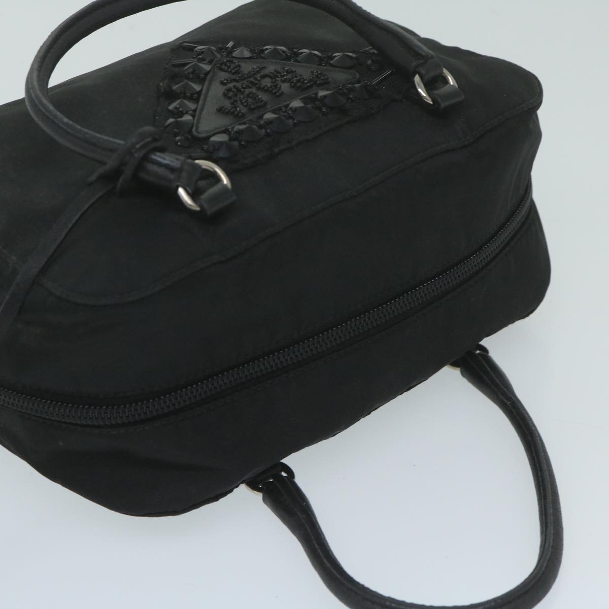 PRADA Hand Bag Nylon Black Auth 63754