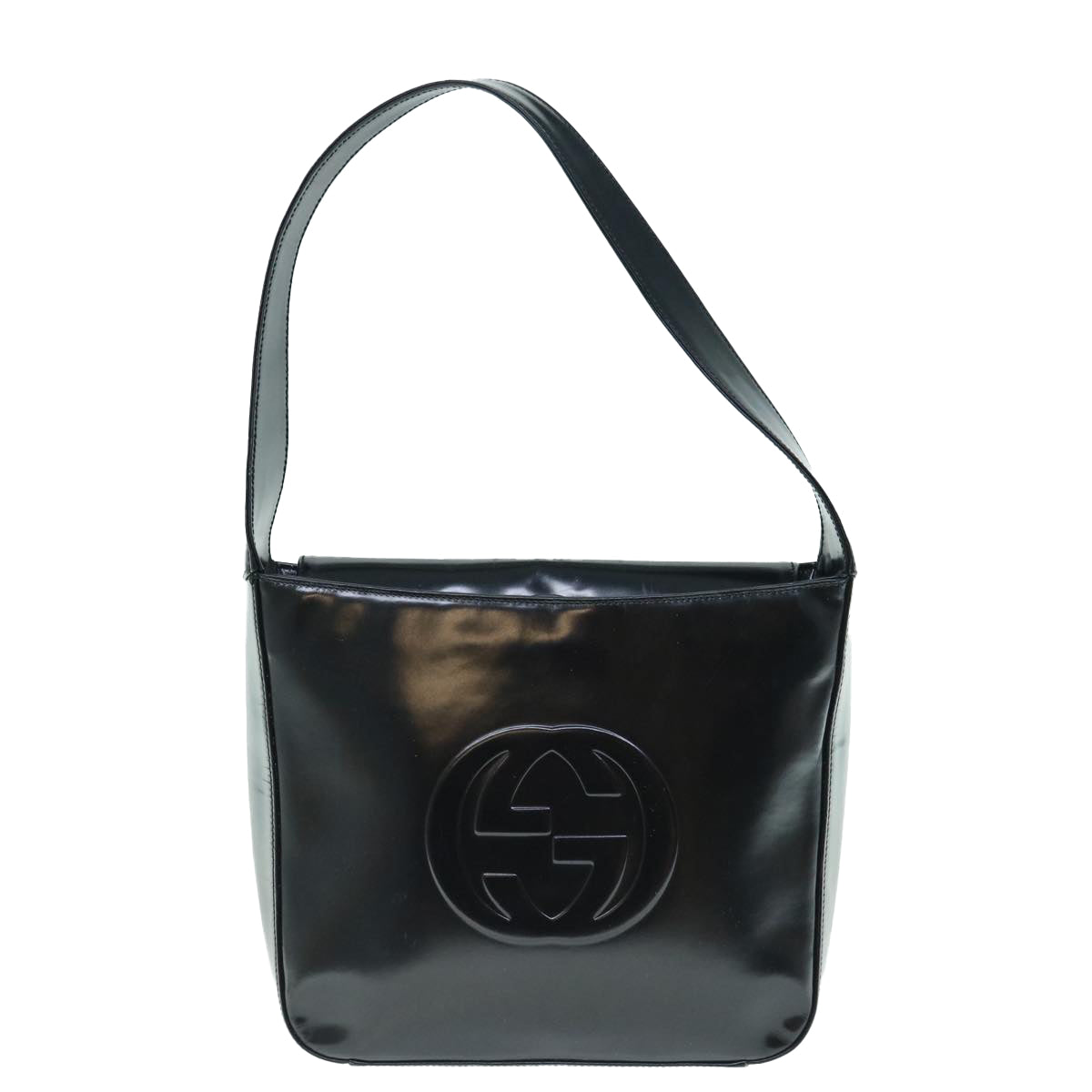 GUCCI Interlocking Shoulder Bag Patent leather Black 000 0506 Auth 63764