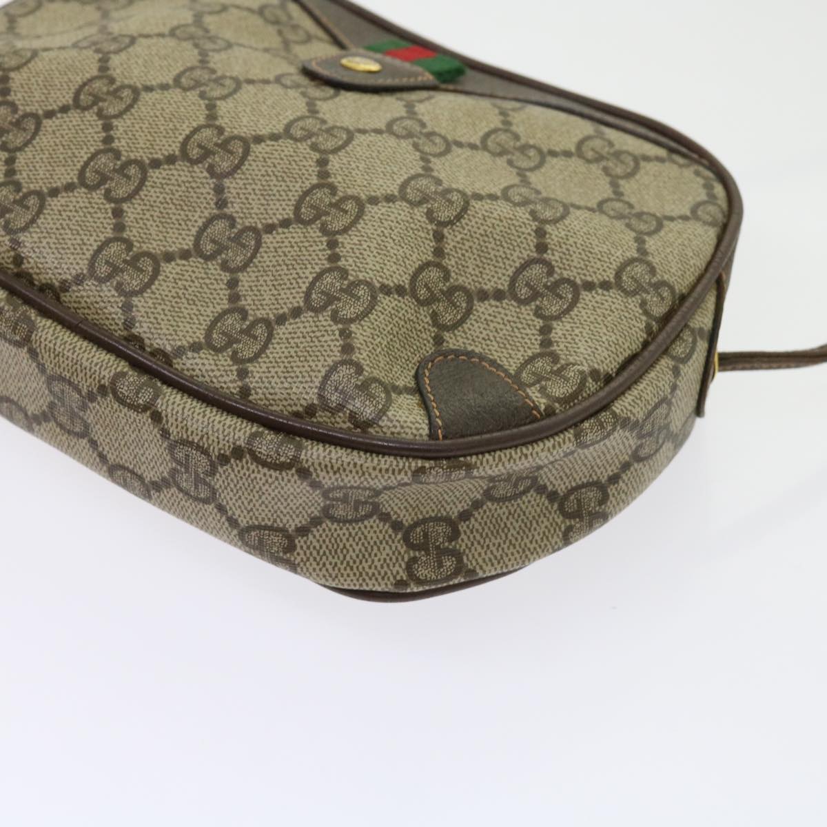 GUCCI GG Canvas Web Sherry Line Shoulder Bag PVC Beige Red Green Auth 63765