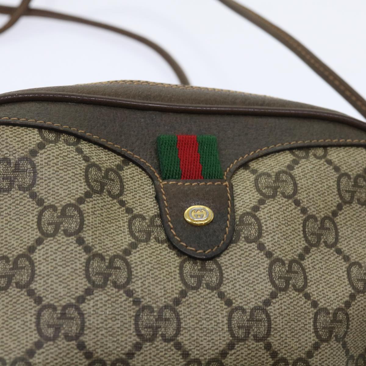 GUCCI GG Canvas Web Sherry Line Shoulder Bag PVC Beige Red Green Auth 63765