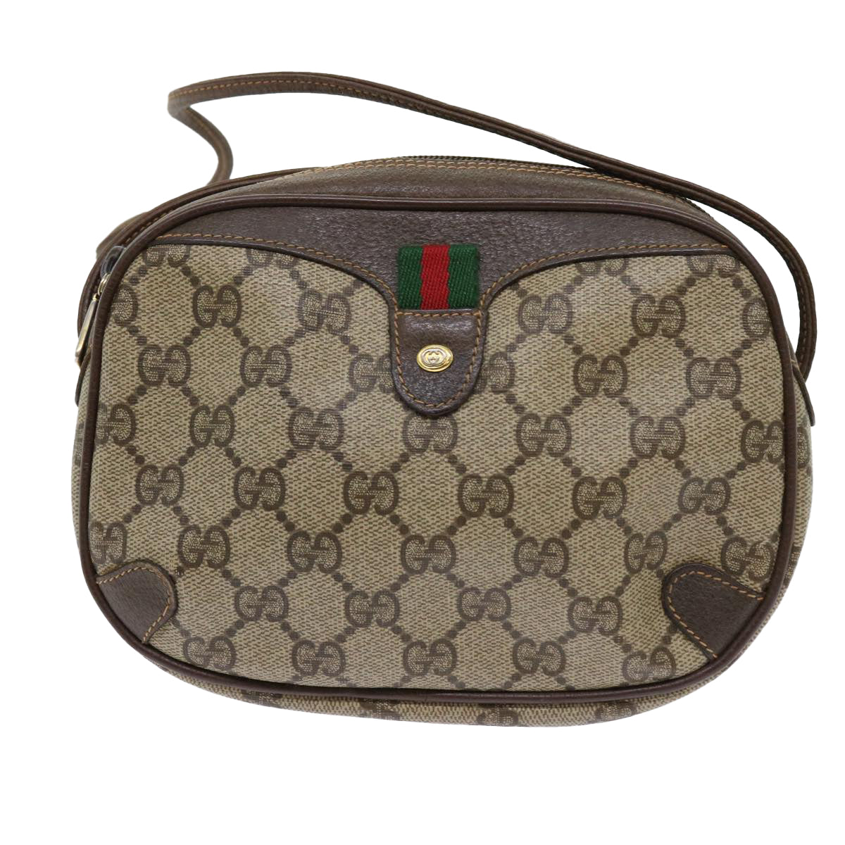 GUCCI GG Canvas Web Sherry Line Shoulder Bag PVC Beige Red Green Auth 63765 - 0