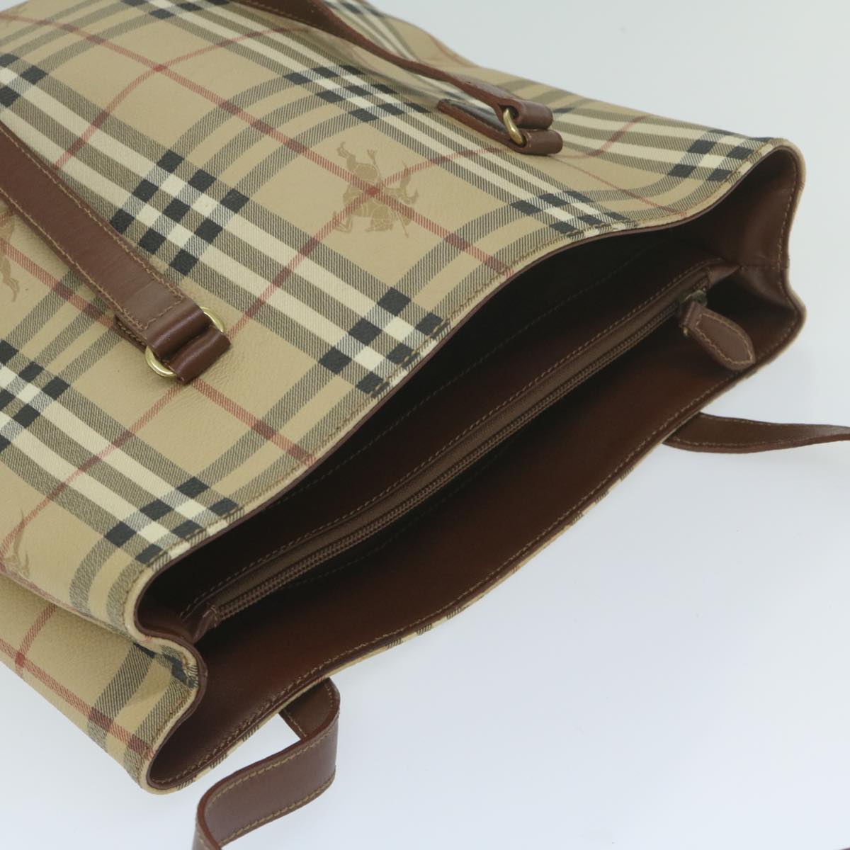 Burberrys Nova Check Shoulder Bag PVC Leather Beige Auth 63774