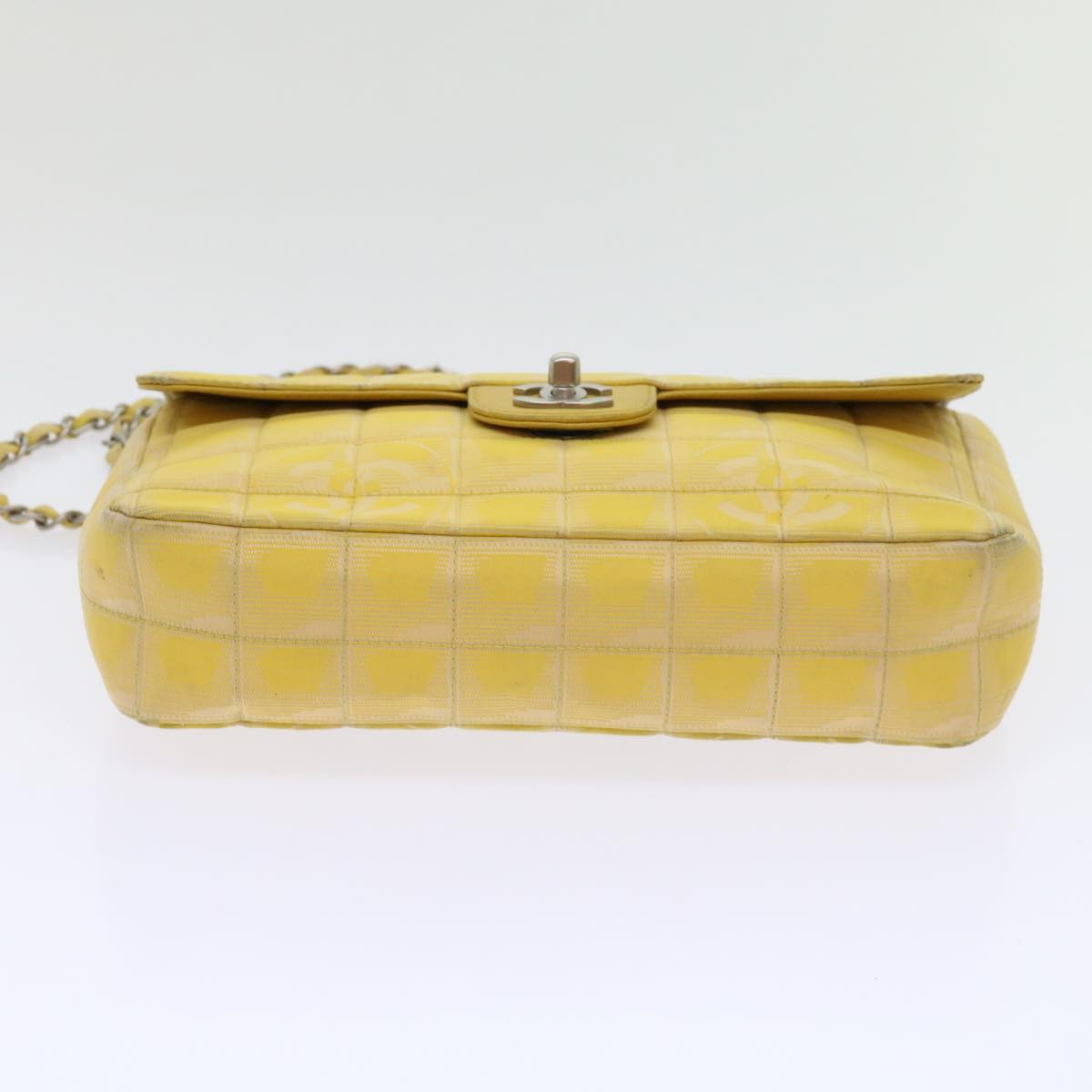 CHANEL Choco Bar New Travel Line Turn Lock Chain Bag Nylon Yellow CC Auth 63801