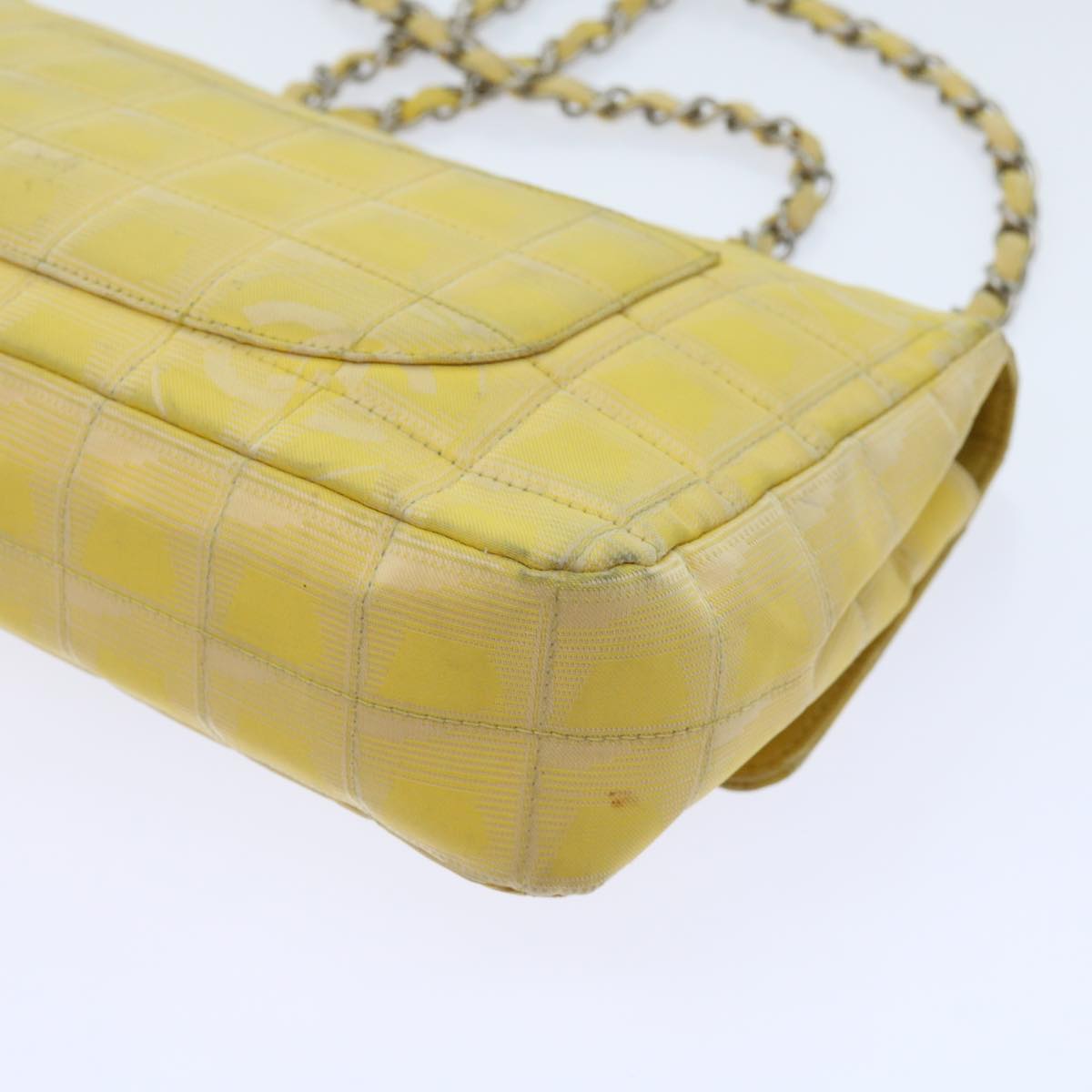 CHANEL Choco Bar New Travel Line Turn Lock Chain Bag Nylon Yellow CC Auth 63801