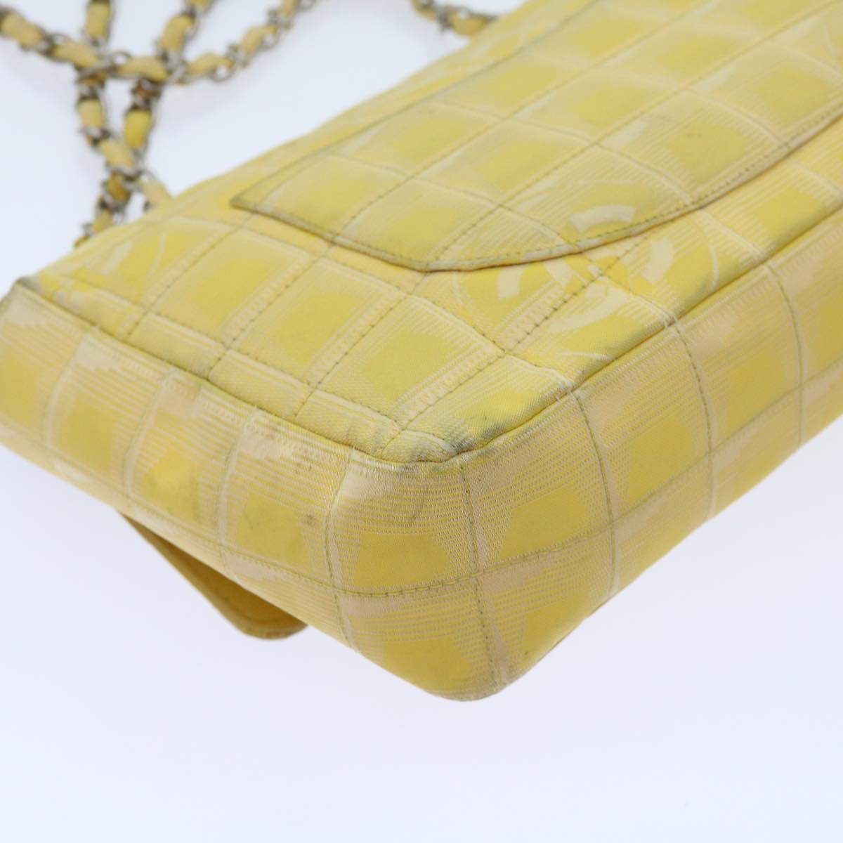 CHANEL Choco Bar New Travel Line Turn Lock Chain Bag Nylon Yellow CC Auth 63801