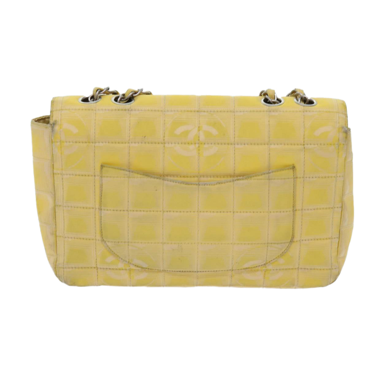 CHANEL Choco Bar New Travel Line Turn Lock Chain Bag Nylon Yellow CC Auth 63801