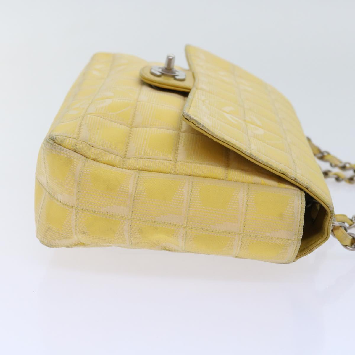 CHANEL Choco Bar New Travel Line Turn Lock Chain Bag Nylon Yellow CC Auth 63801