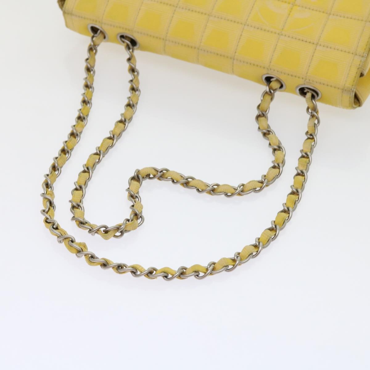 CHANEL Choco Bar New Travel Line Turn Lock Chain Bag Nylon Yellow CC Auth 63801