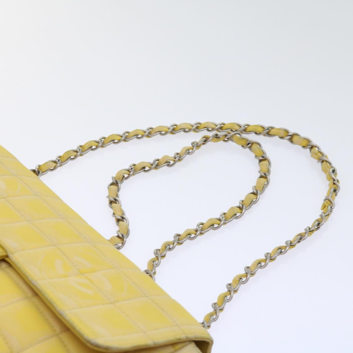 CHANEL Choco Bar New Travel Line Turn Lock Chain Bag Nylon Yellow CC Auth 63801