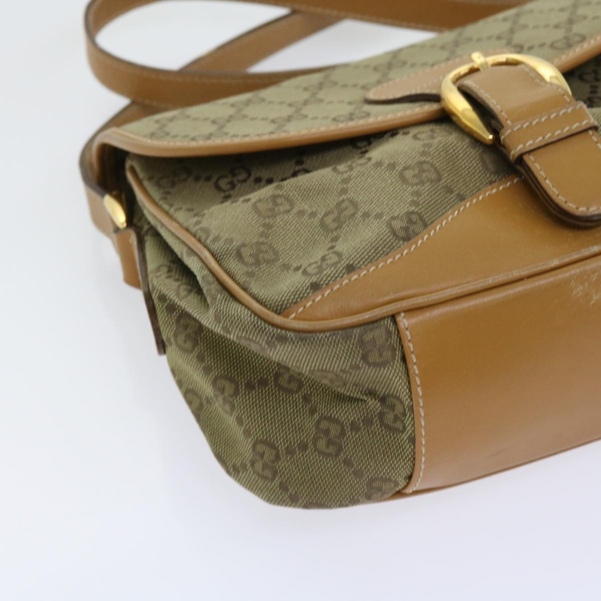 GUCCI GG Canvas Shoulder Bag Khaki 007 2854 0246 Auth 63803