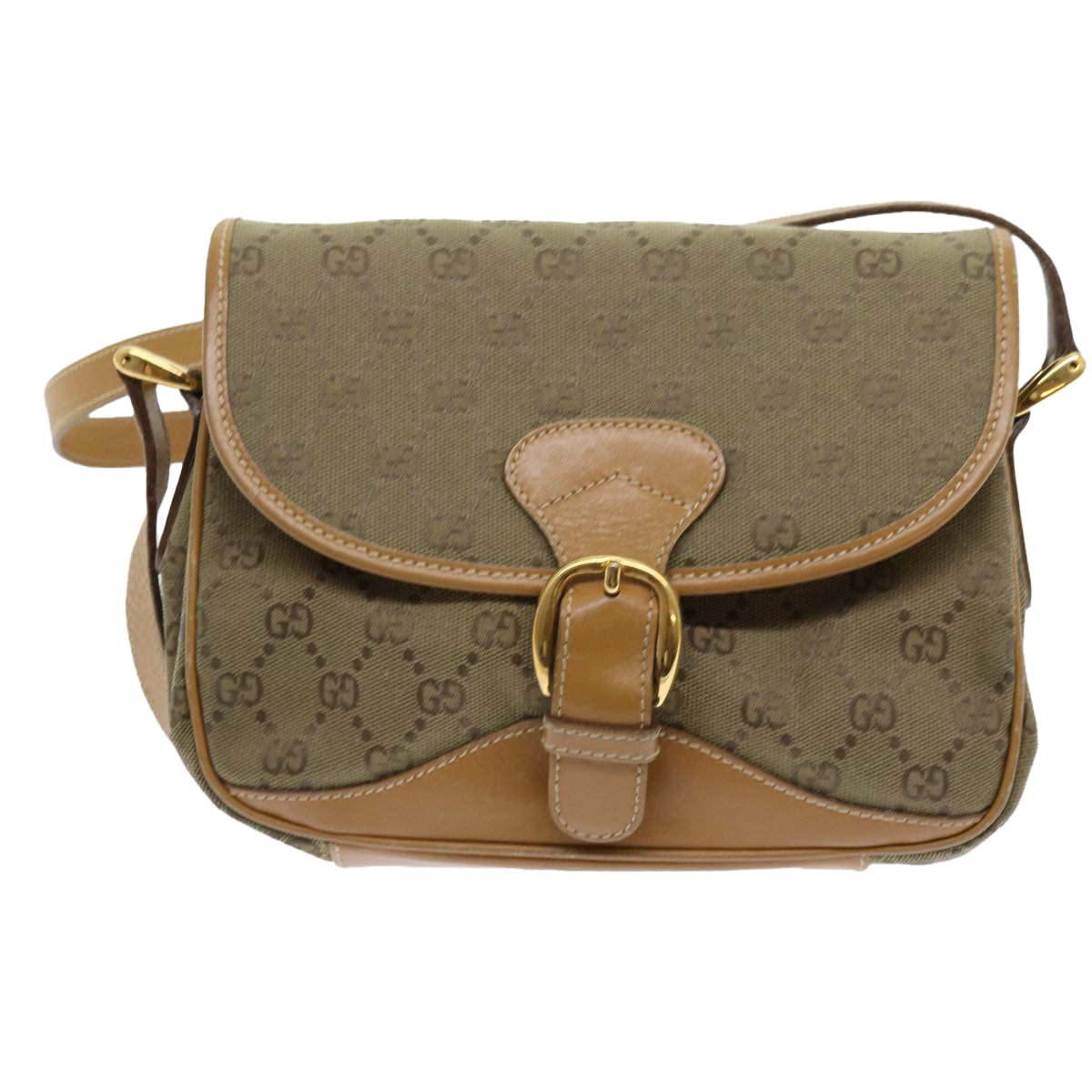 GUCCI GG Canvas Shoulder Bag Khaki 007 2854 0246 Auth 63803