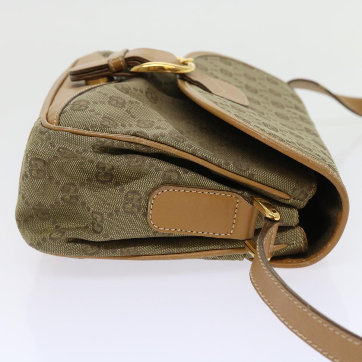 GUCCI GG Canvas Shoulder Bag Khaki 007 2854 0246 Auth 63803