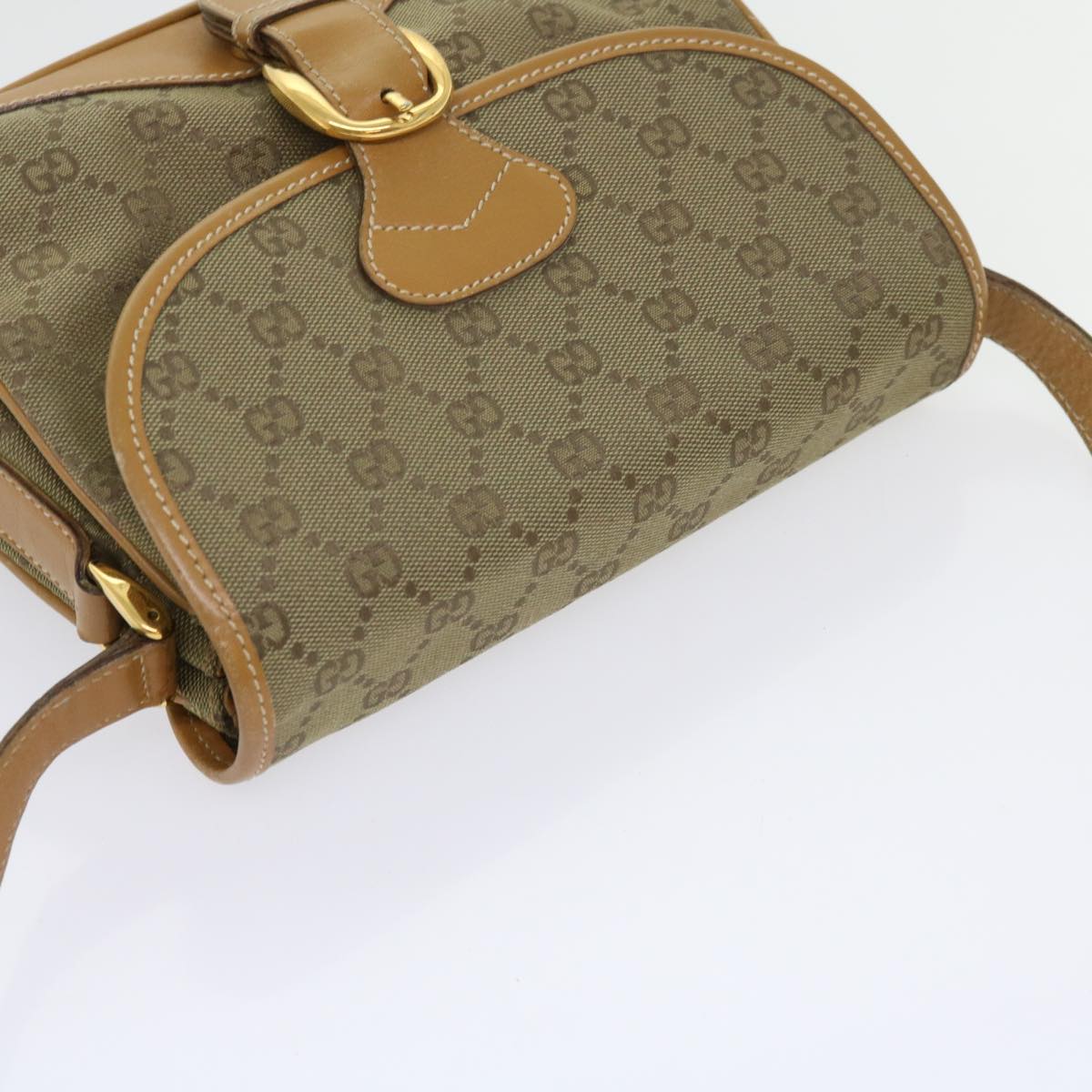 GUCCI GG Canvas Shoulder Bag Khaki 007 2854 0246 Auth 63803