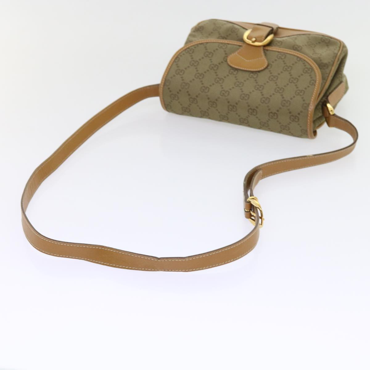 GUCCI GG Canvas Shoulder Bag Khaki 007 2854 0246 Auth 63803