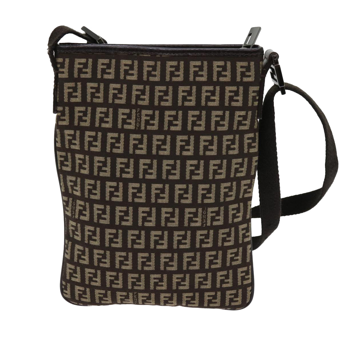 FENDI Zucchino Canvas Shoulder Bag Brown Auth 63817 - 0