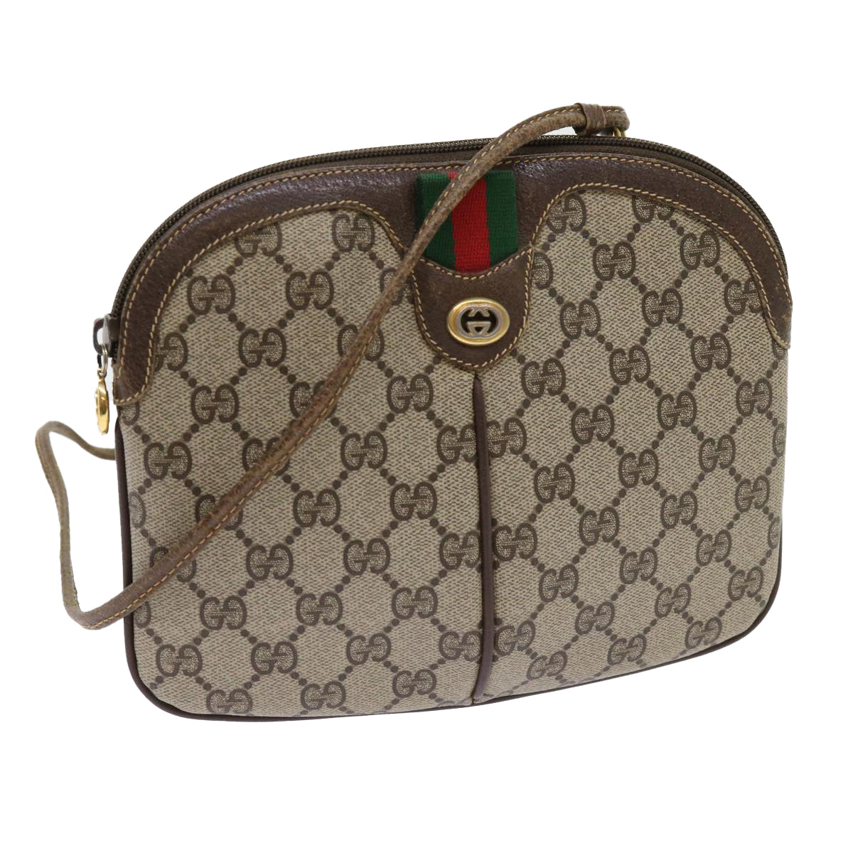 GUCCI GG Supreme Web Sherry Line Shoulder Bag Beige Red 904 02 047 Auth 63818