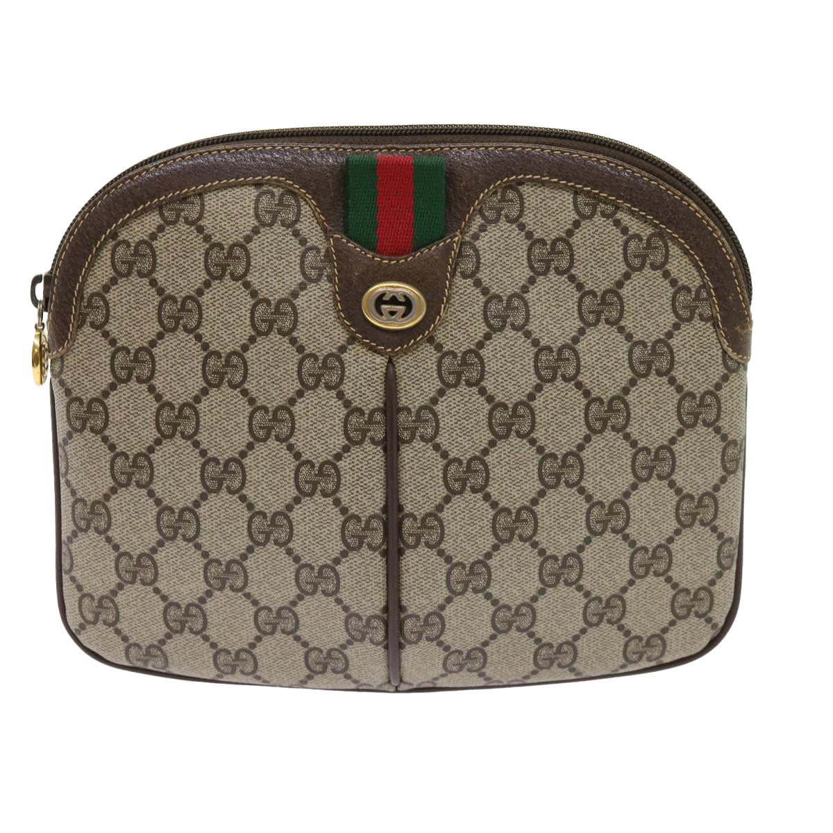 GUCCI GG Supreme Web Sherry Line Shoulder Bag Beige Red 904 02 047 Auth 63818