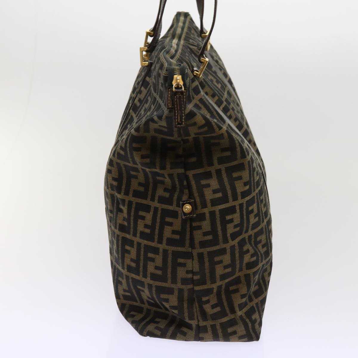 FENDI Zucca Canvas Shoulder Bag Black Brown Auth 63819