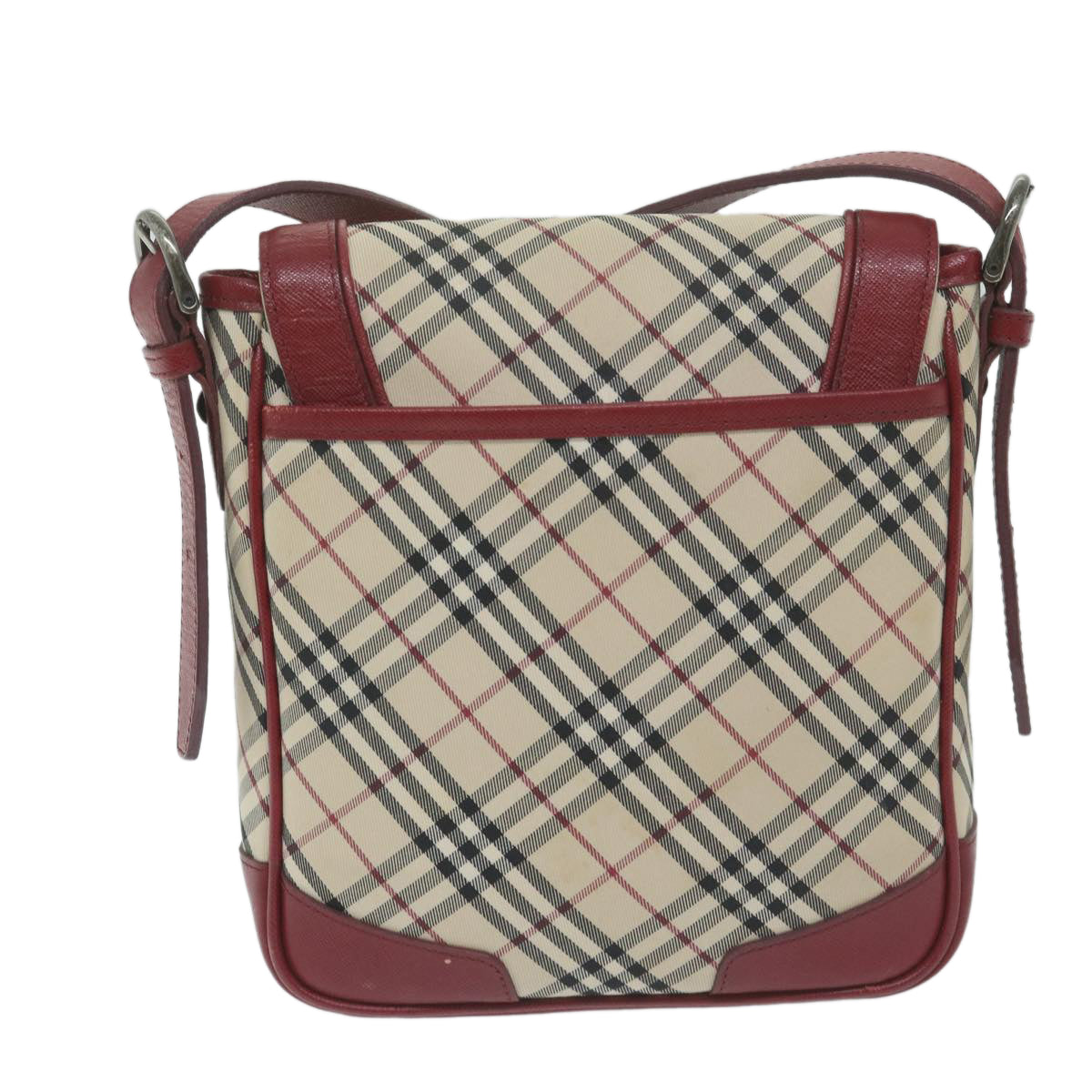 Burberrys Nova Check Shoulder Bag Nylon Canvas Beige Red Auth 63826 - 0