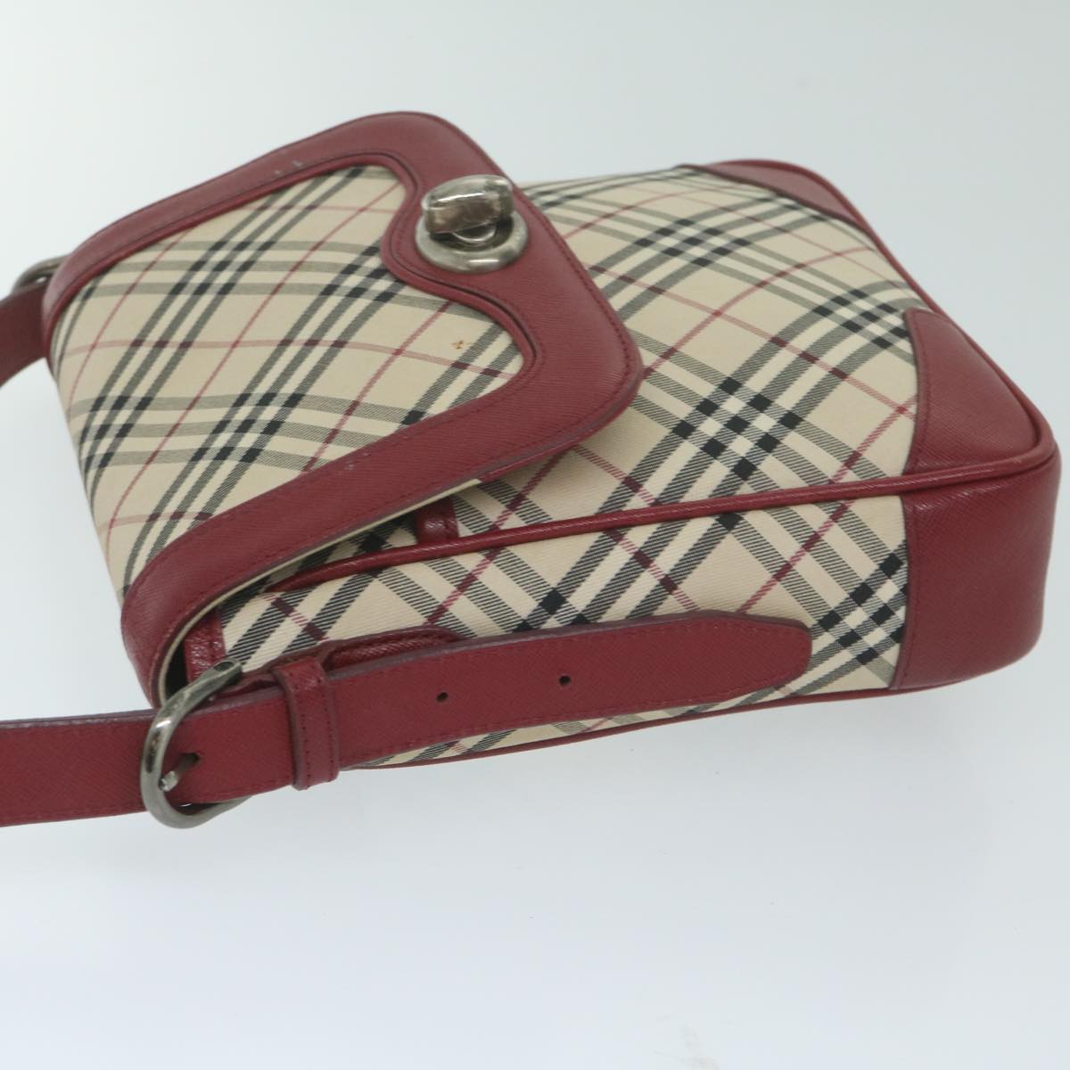 Burberrys Nova Check Shoulder Bag Nylon Canvas Beige Red Auth 63826