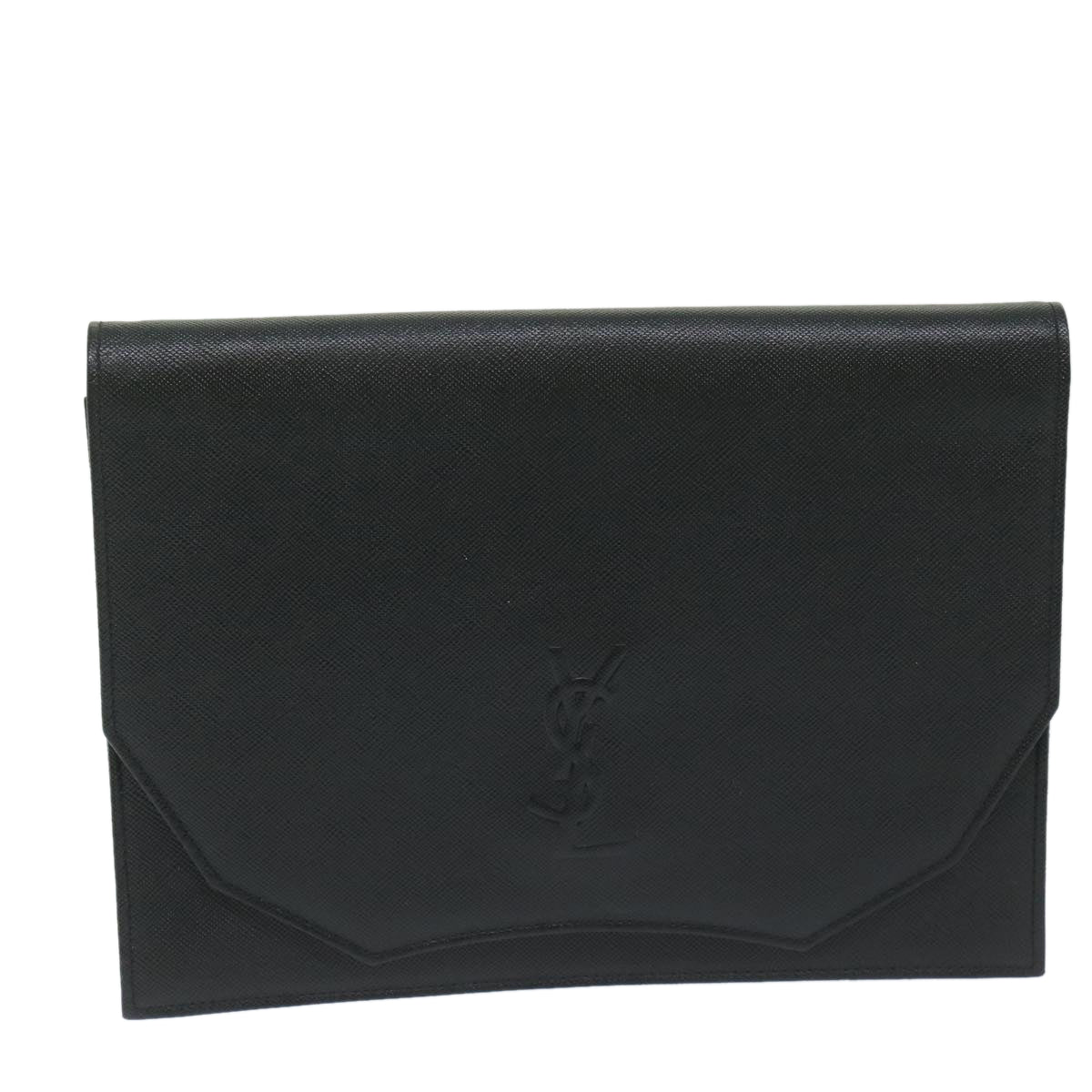SAINT LAURENT Clutch Bag Leather Black Auth 63837 - 0