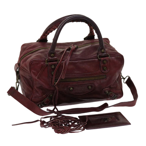 BALENCIAGA Tzigie Hand Bag Leather 2way Wine Red Auth 63859