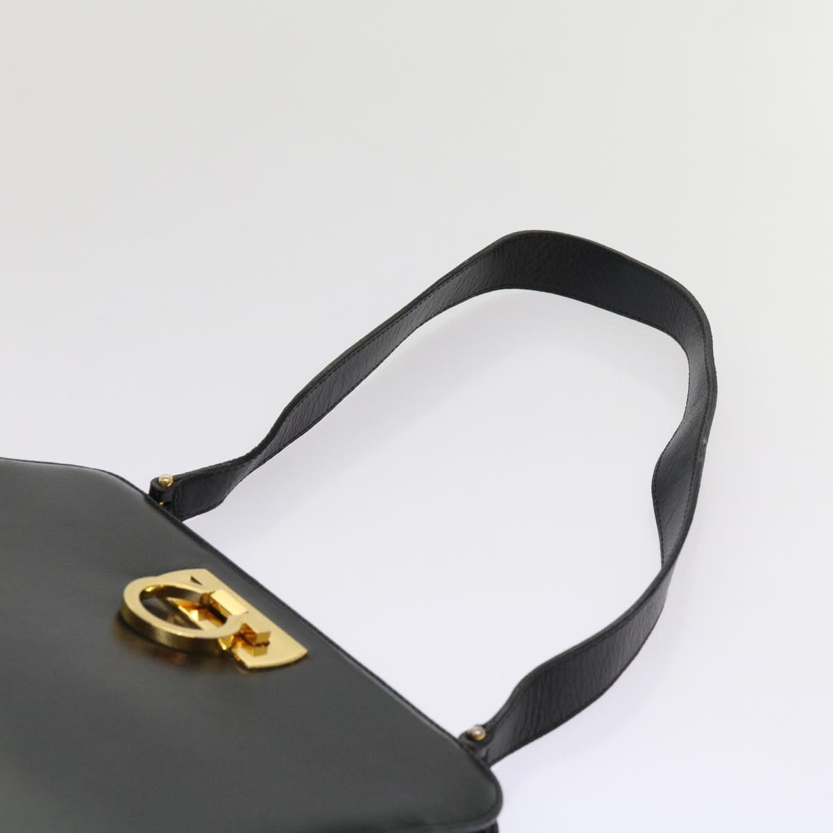 Salvatore Ferragamo Gancini Shoulder Bag Leather Black Auth 63860