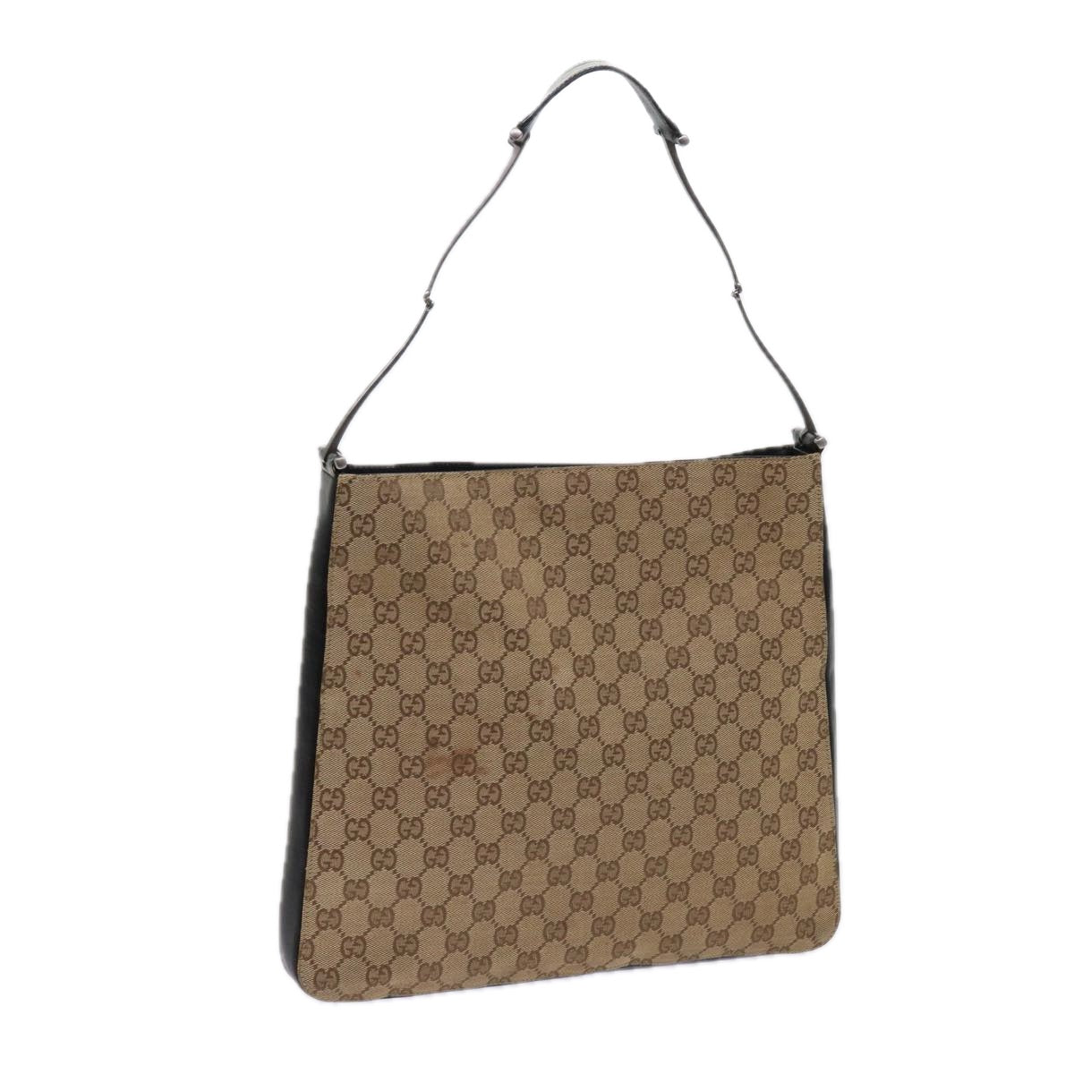 GUCCI GG Canvas Shoulder Bag Beige Black Auth 63863