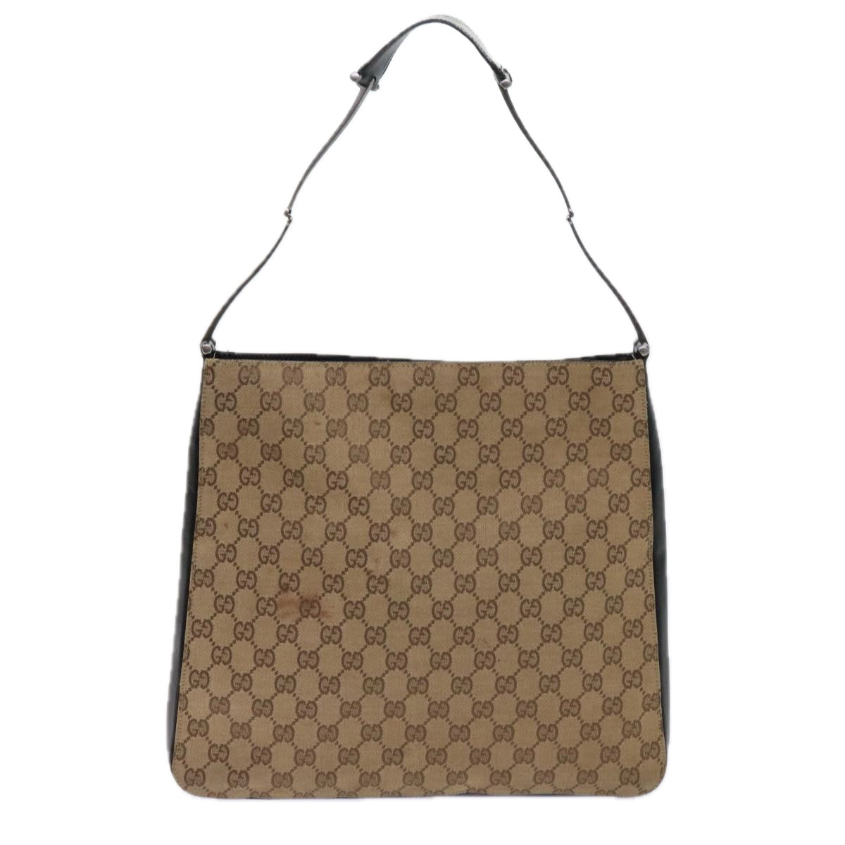 GUCCI GG Canvas Shoulder Bag Beige Black Auth 63863