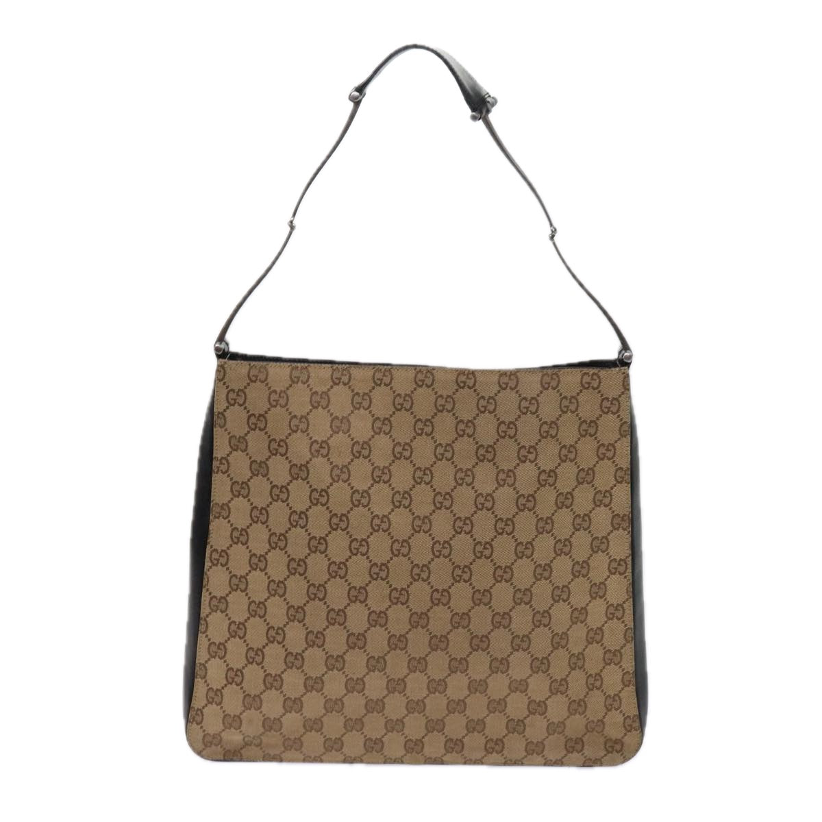 GUCCI GG Canvas Shoulder Bag Beige Black Auth 63863 - 0