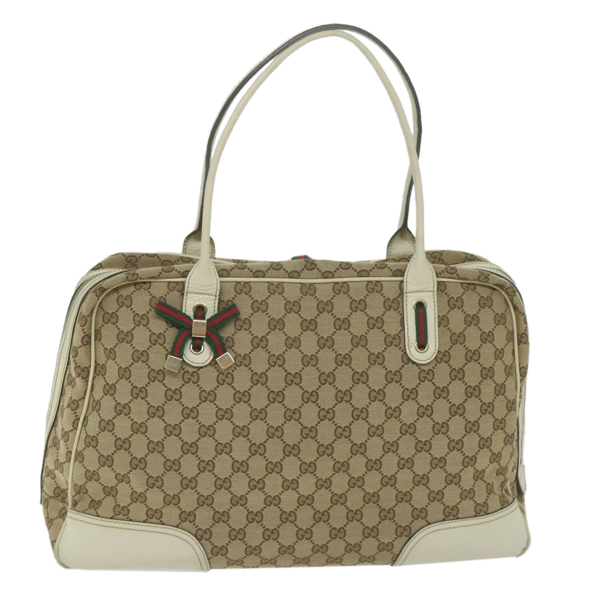 GUCCI GG Canvas Web Sherry Line Shoulder Bag Beige Red Green 162881 Auth 63895