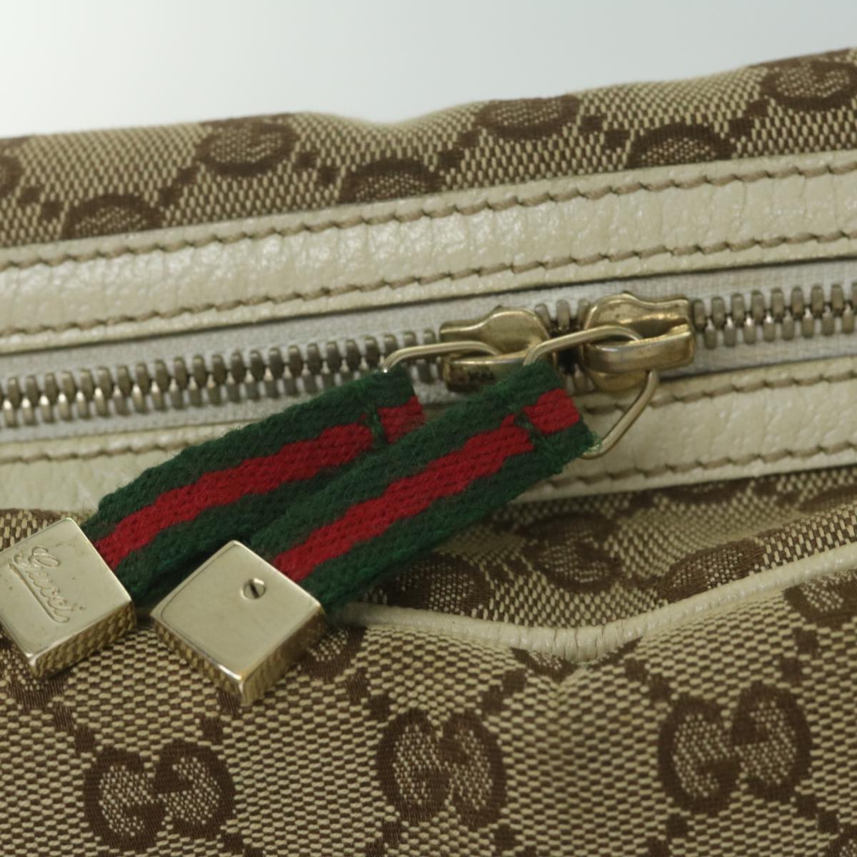 GUCCI GG Canvas Web Sherry Line Shoulder Bag Beige Red Green 162881 Auth 63895