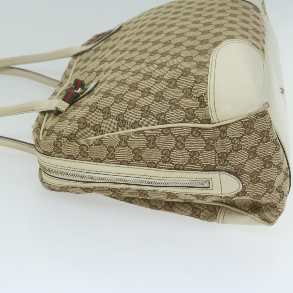 GUCCI GG Canvas Web Sherry Line Shoulder Bag Beige Red Green 162881 Auth 63895