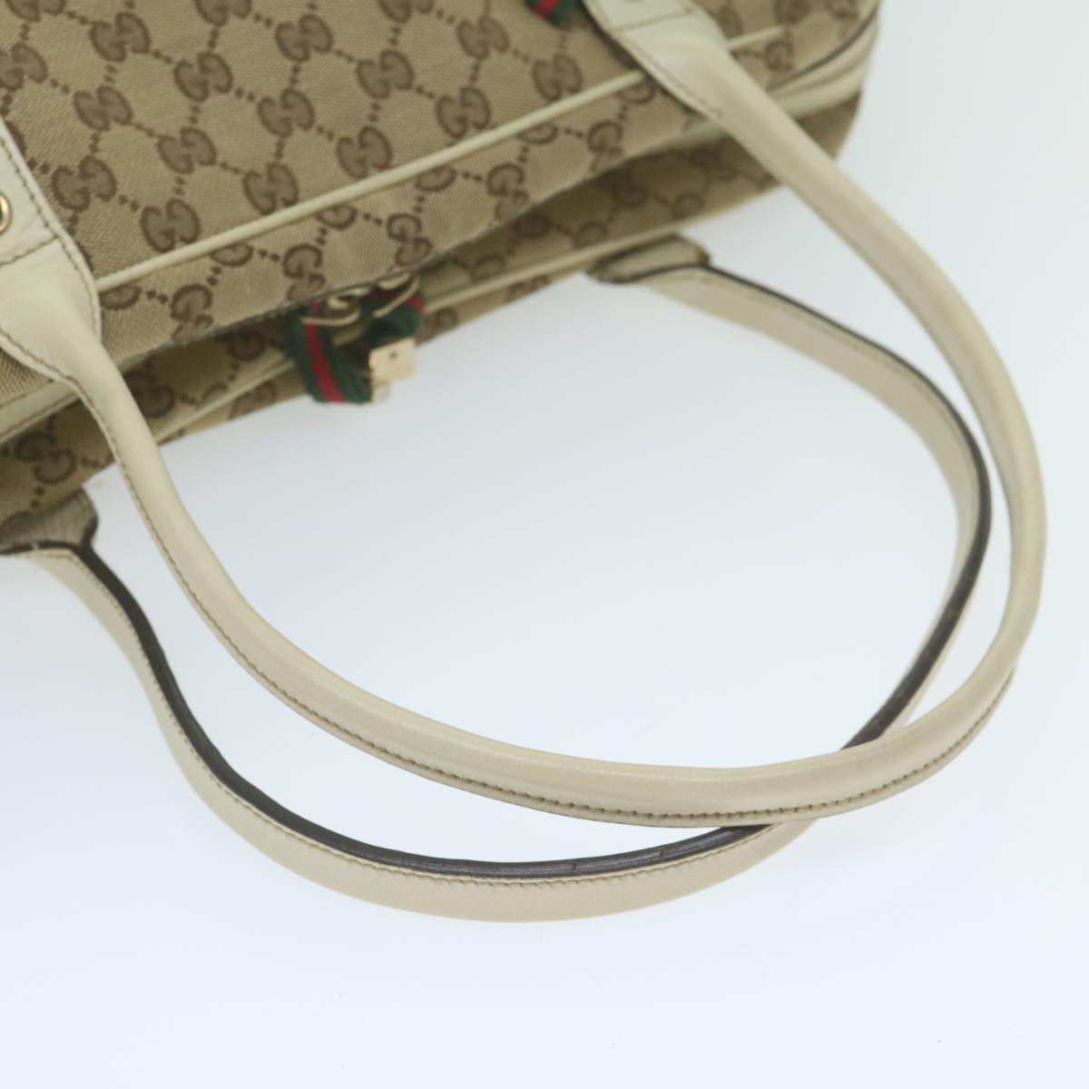 GUCCI GG Canvas Web Sherry Line Shoulder Bag Beige Red Green 162881 Auth 63895