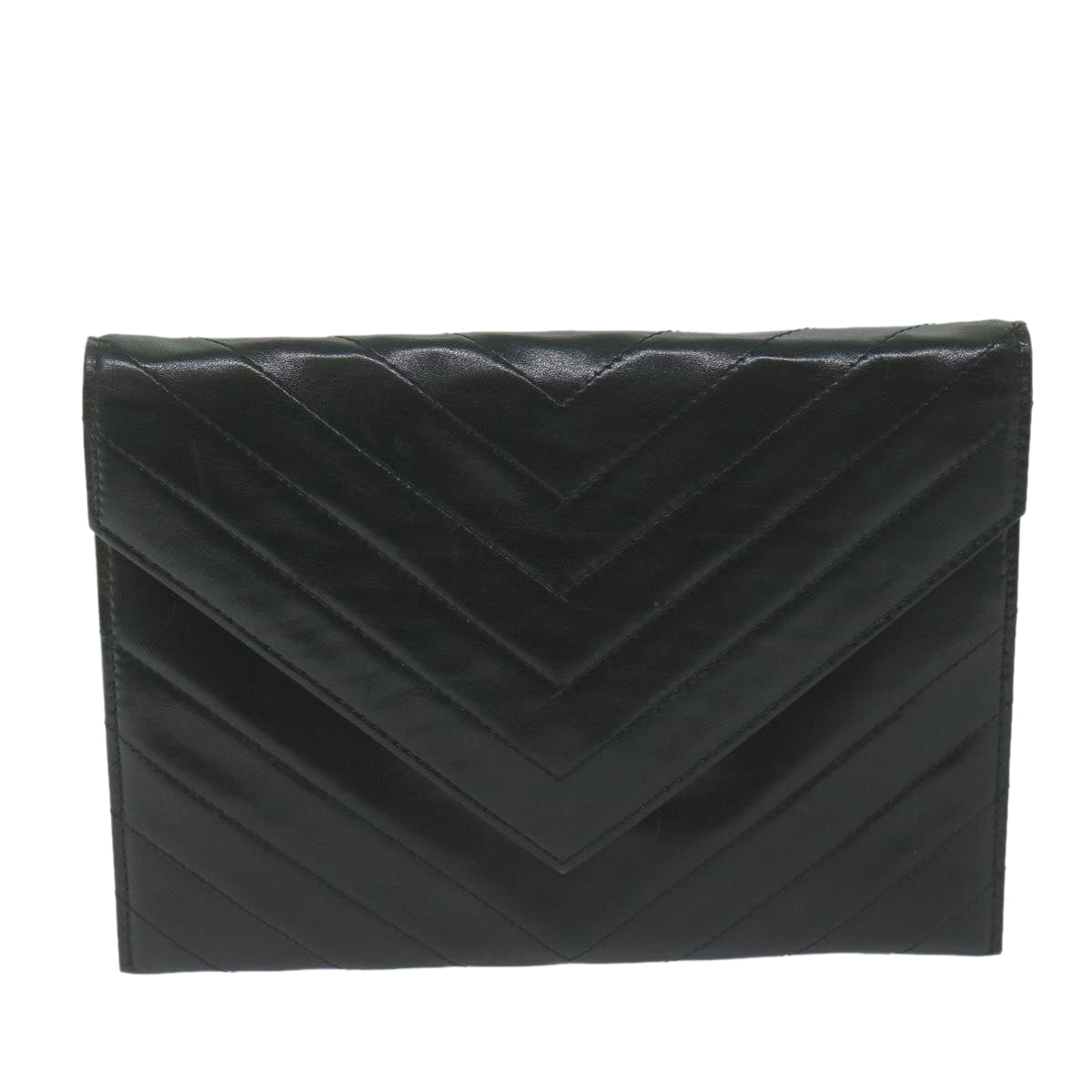 SAINT LAURENT Clutch Bag Leather Black Auth 63896 - 0