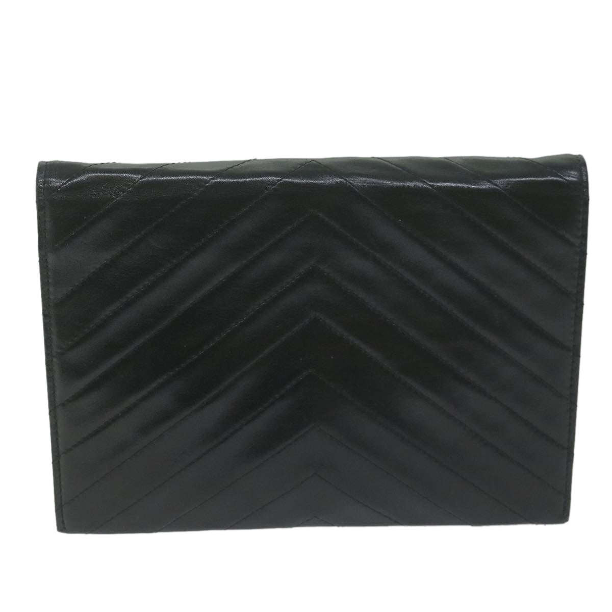 SAINT LAURENT Clutch Bag Leather Black Auth 63896