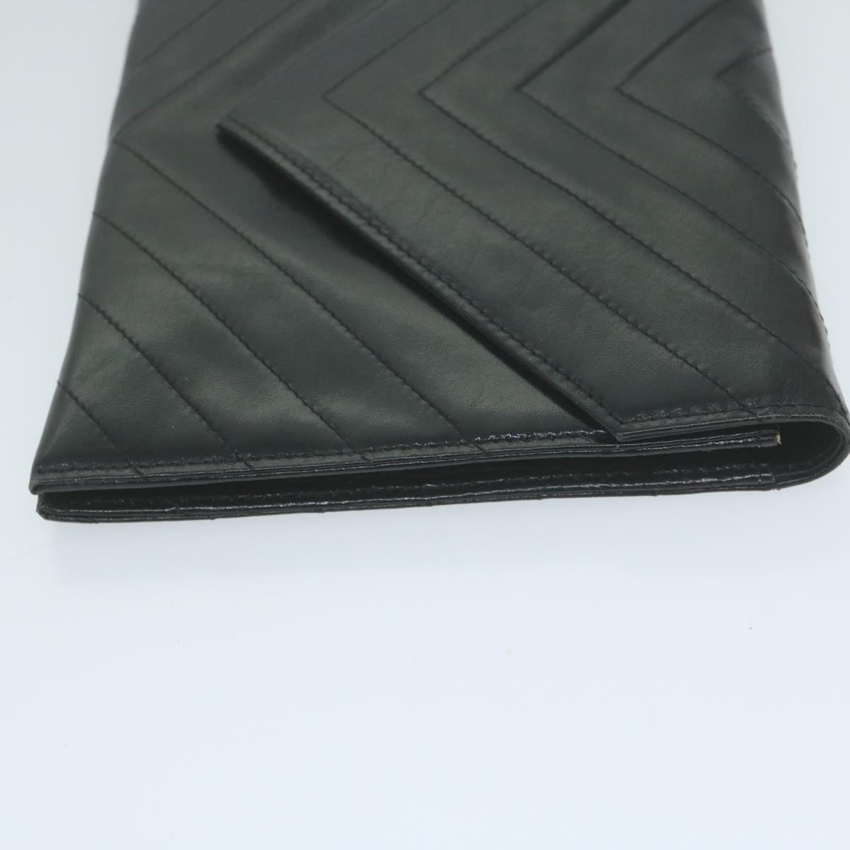 SAINT LAURENT Clutch Bag Leather Black Auth 63896