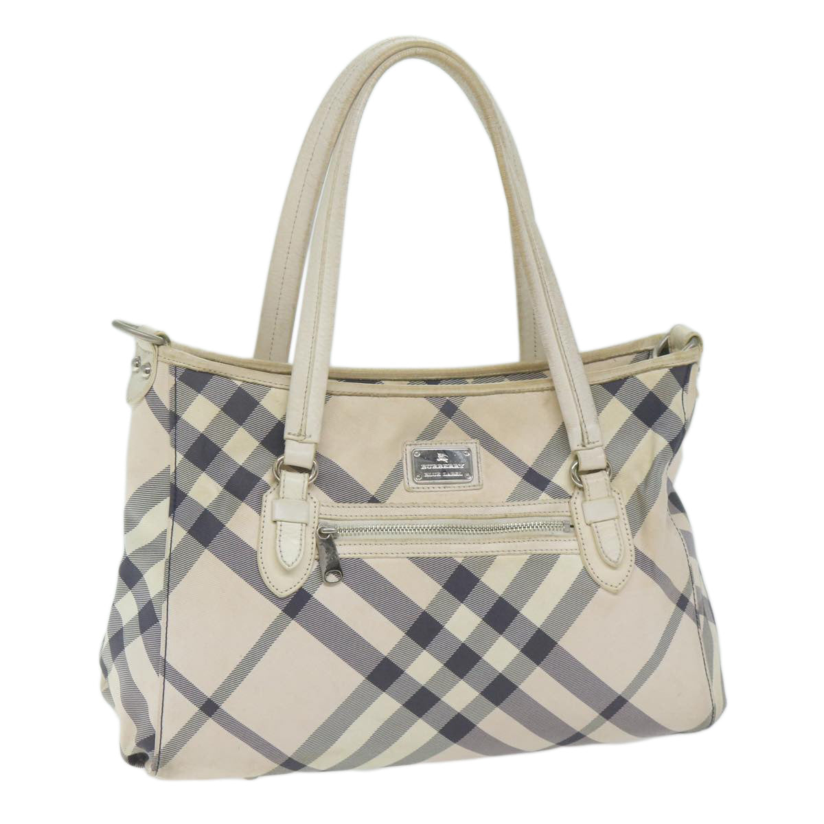 BURBERRY Nova Check Blue Label Shoulder Bag Nylon White Auth 63904